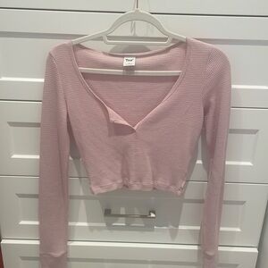 Tna pink waffle long sleeve crop top size:xs